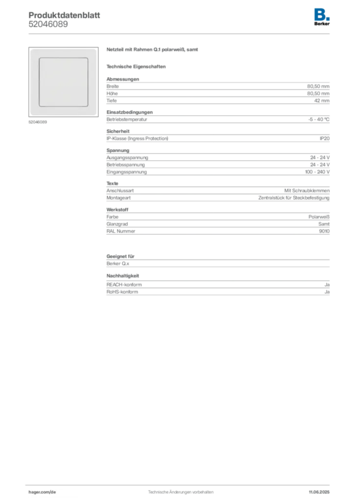 Berker Produktdatenblatt 52046089