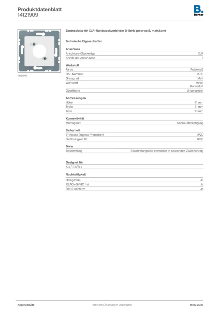 Bild Berker Produktdatenblatt 14121909 | Hager Deutschland