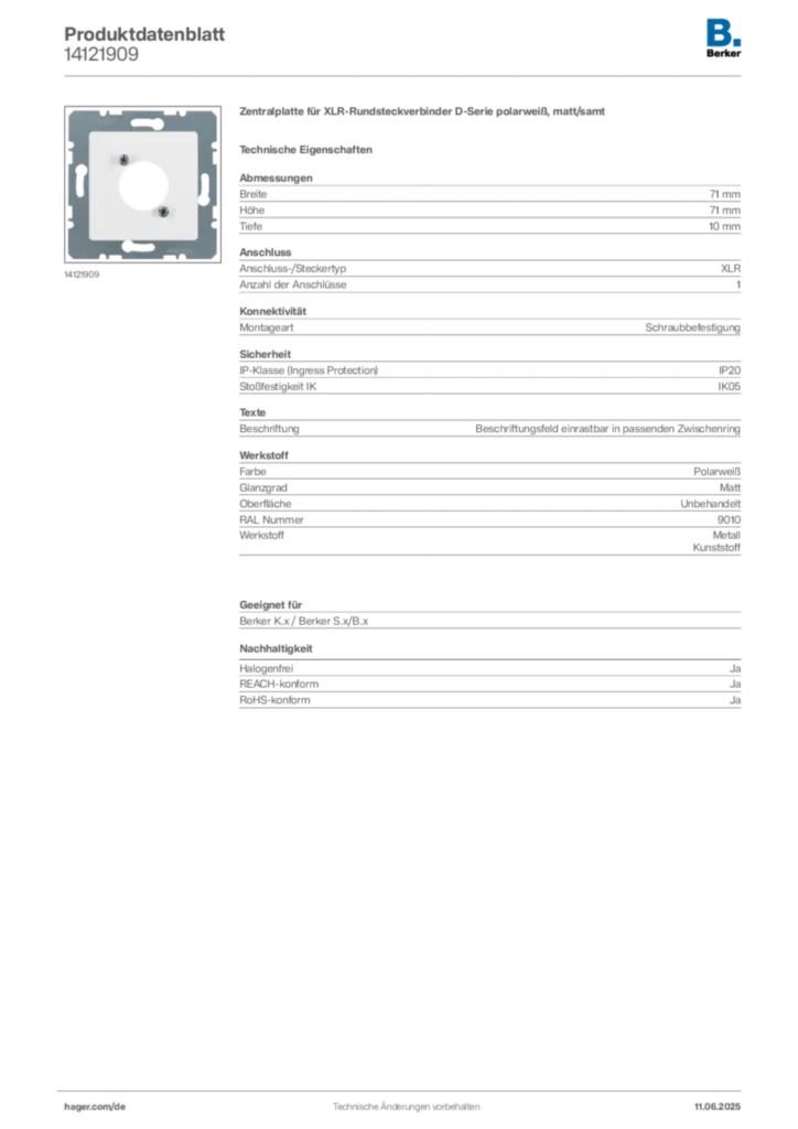 Berker Produktdatenblatt 14121909