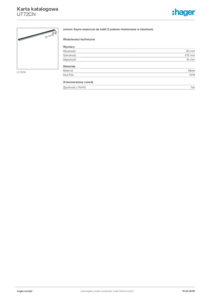 Zdjęcie Hager Karta katalogowa UT72CN | Hager Polska