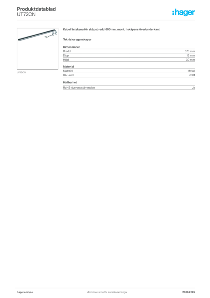 Bild Hager Produktdatablad UT72CN | Hager Sverige
