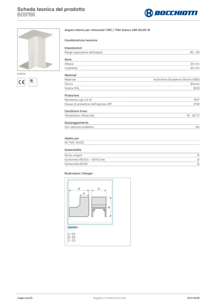 Immagine Bocchiotti Scheda tecnica del prodotto B09786 | Hager Italia