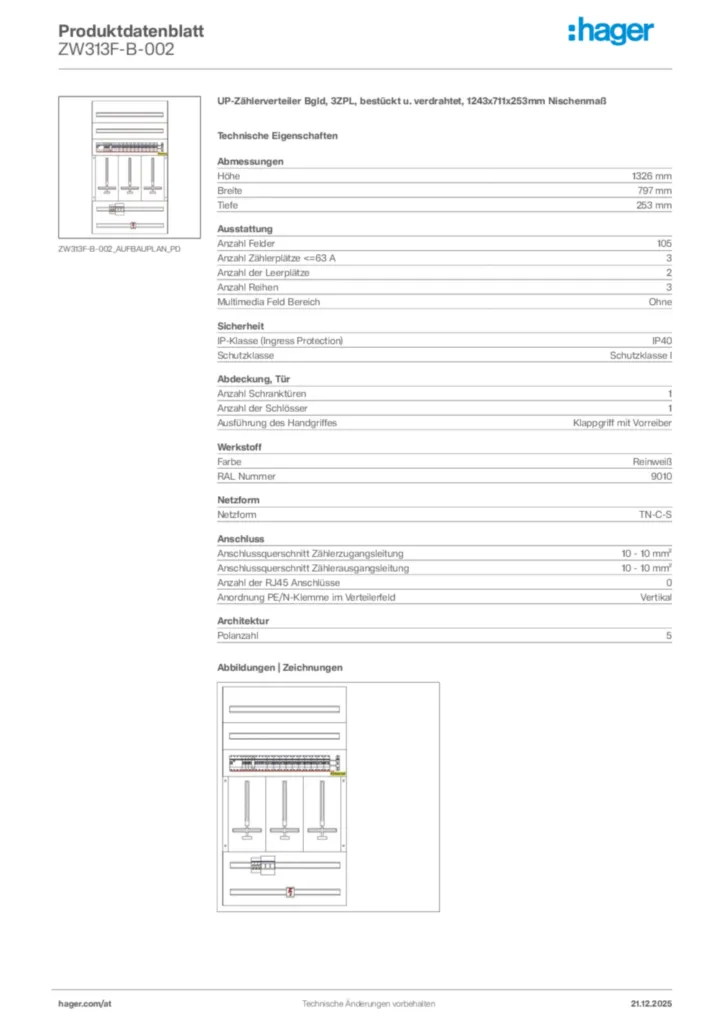 Bild Hager Produktdatenblatt ZW313F-B-002 | Hager Deutschland