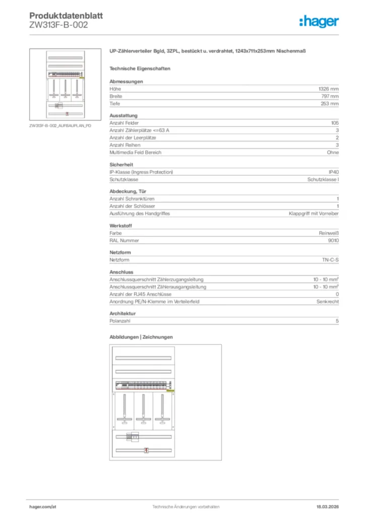 Bild Hager Produktdatenblatt ZW313F-B-002 | Hager Deutschland