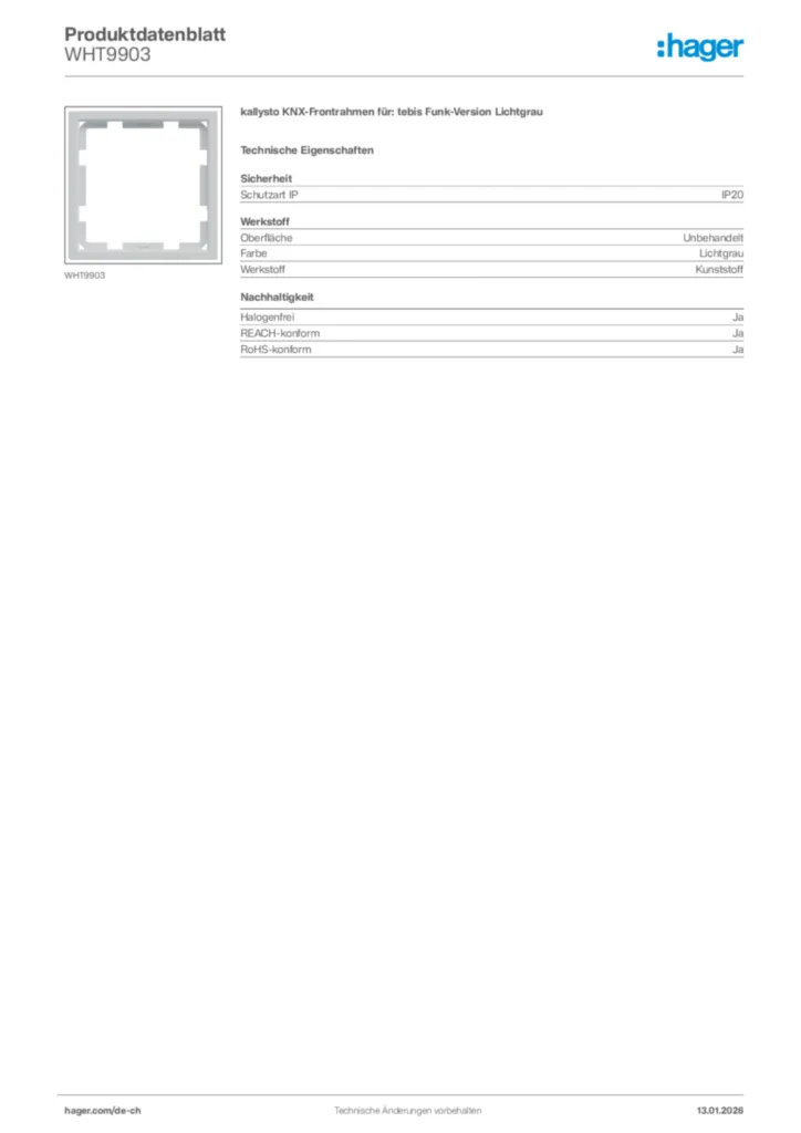 Bild Hager Produktdatenblatt WHT9903 | Hager Schweiz