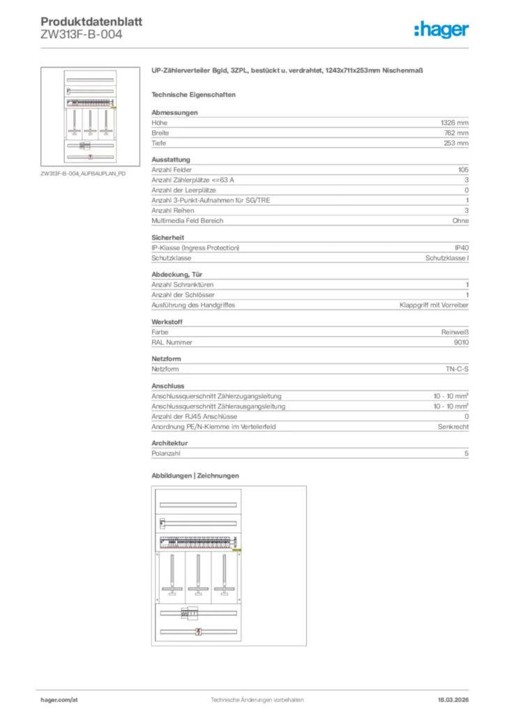 Bild Hager Produktdatenblatt ZW313F-B-004 | Hager Deutschland