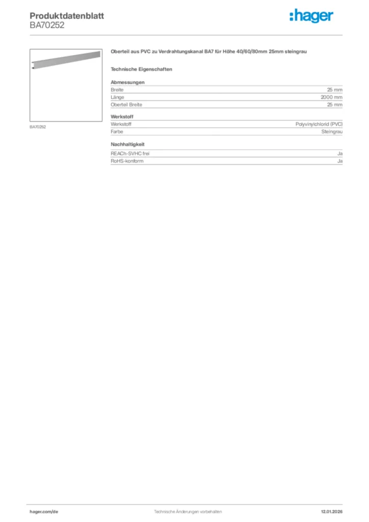 Bild Hager Produktdatenblatt BA70252 | Hager Deutschland