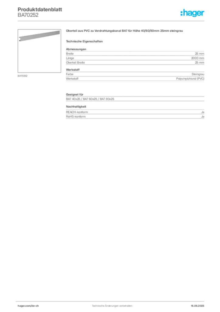 Bild Hager Produktdatenblatt BA70252 | Hager Schweiz