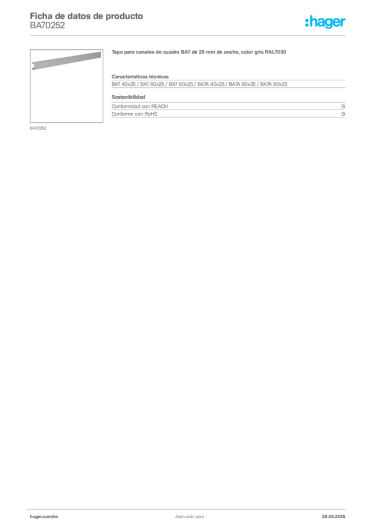 Imagen Hager Ficha de datos de producto BA70252 | Hager España