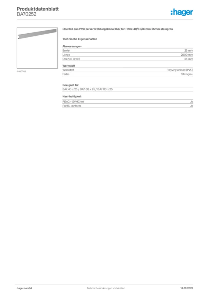Bild Hager Produktdatenblatt BA70252 | Hager Deutschland