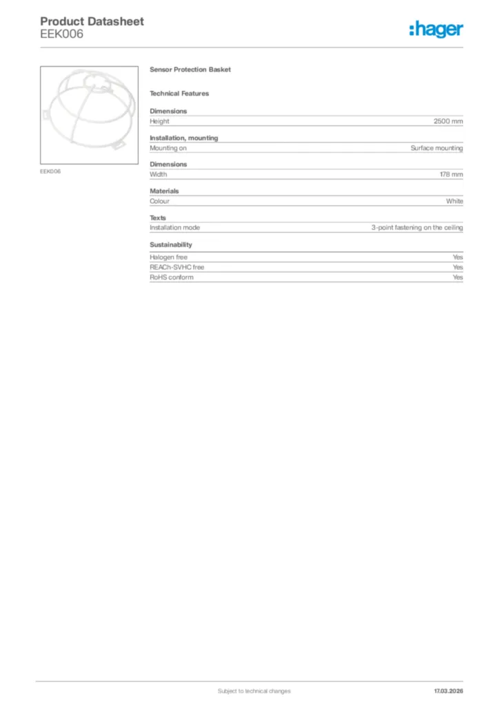 Image Hager Product data sheet EEK006  | Hager Africa