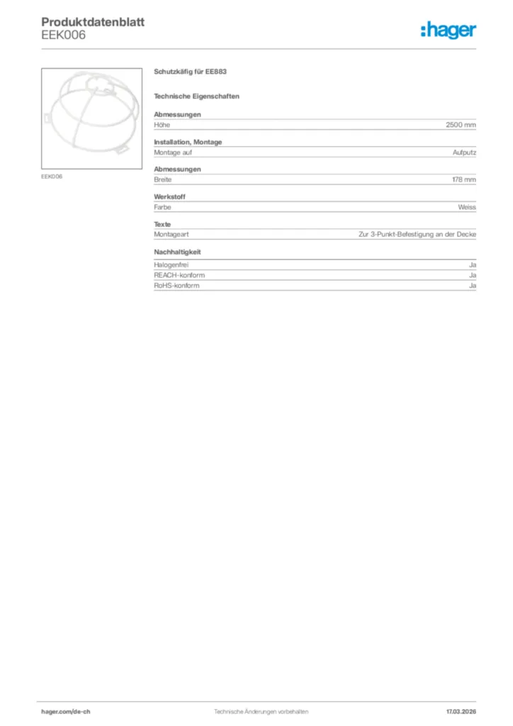 Bild Hager Produktdatenblatt EEK006 | Hager Schweiz