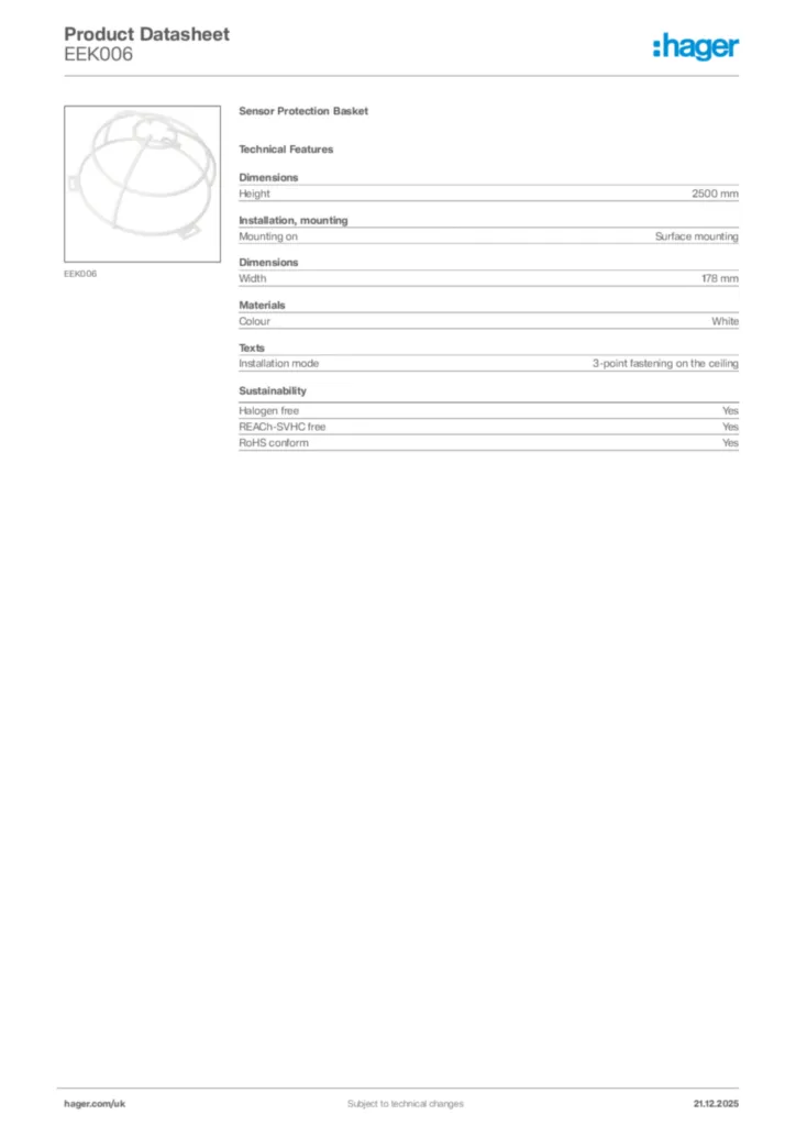 Image Hager Product data sheet EEK006  | Hager