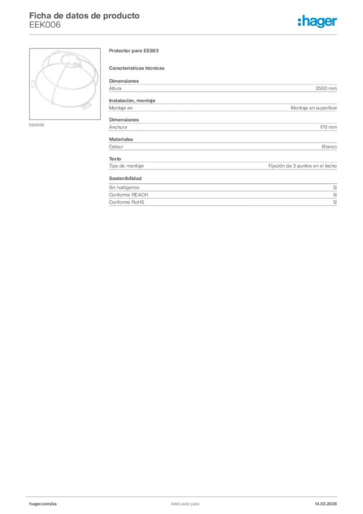 Imagen Hager Ficha de datos de producto EEK006 | Hager España