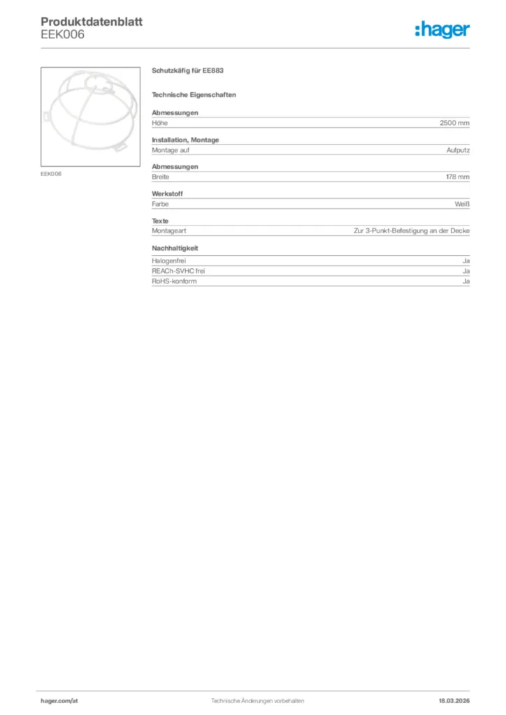 Bild Hager Produktdatenblatt EEK006 | Hager Deutschland