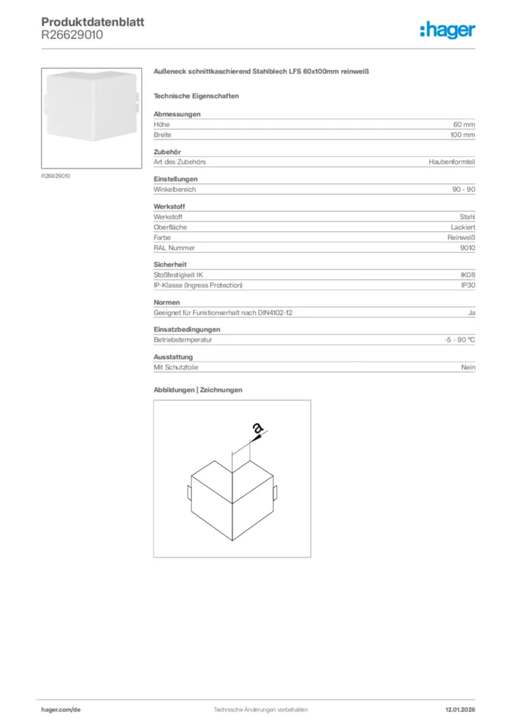 Bild Hager Produktdatenblatt R26629010 | Hager Deutschland