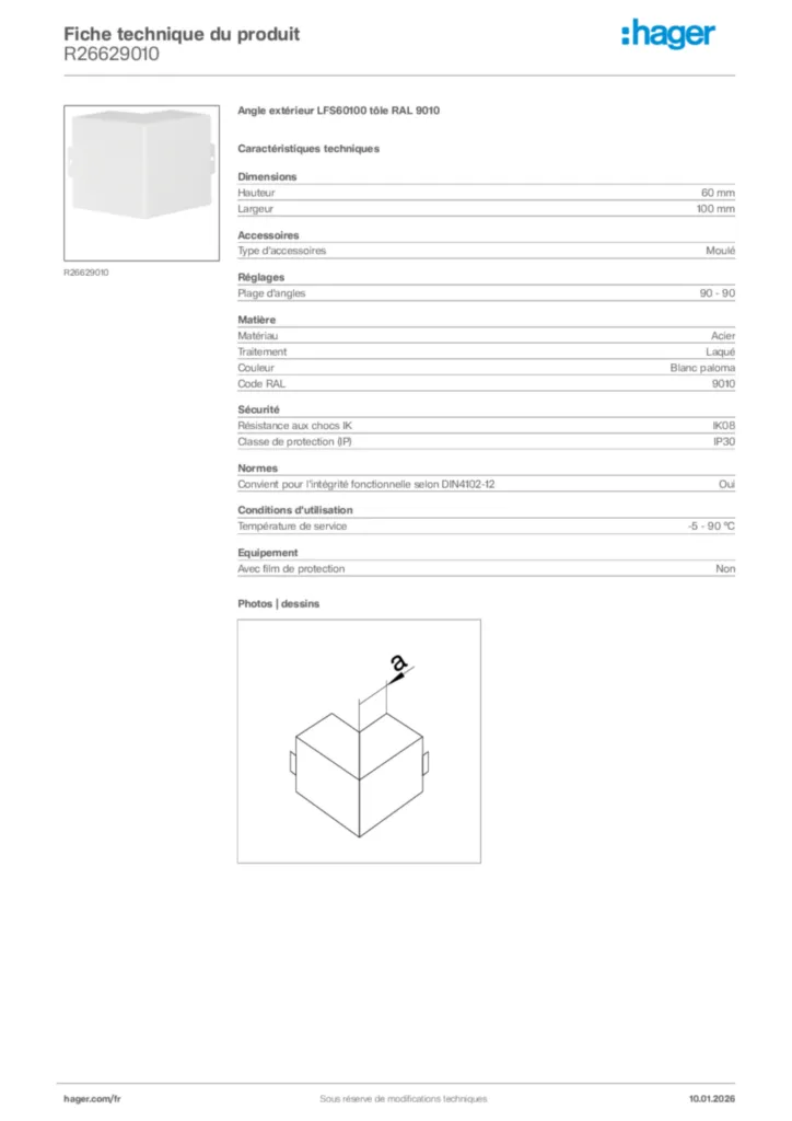 Image Hager Fiche technique du produit R26629010 | Hager France