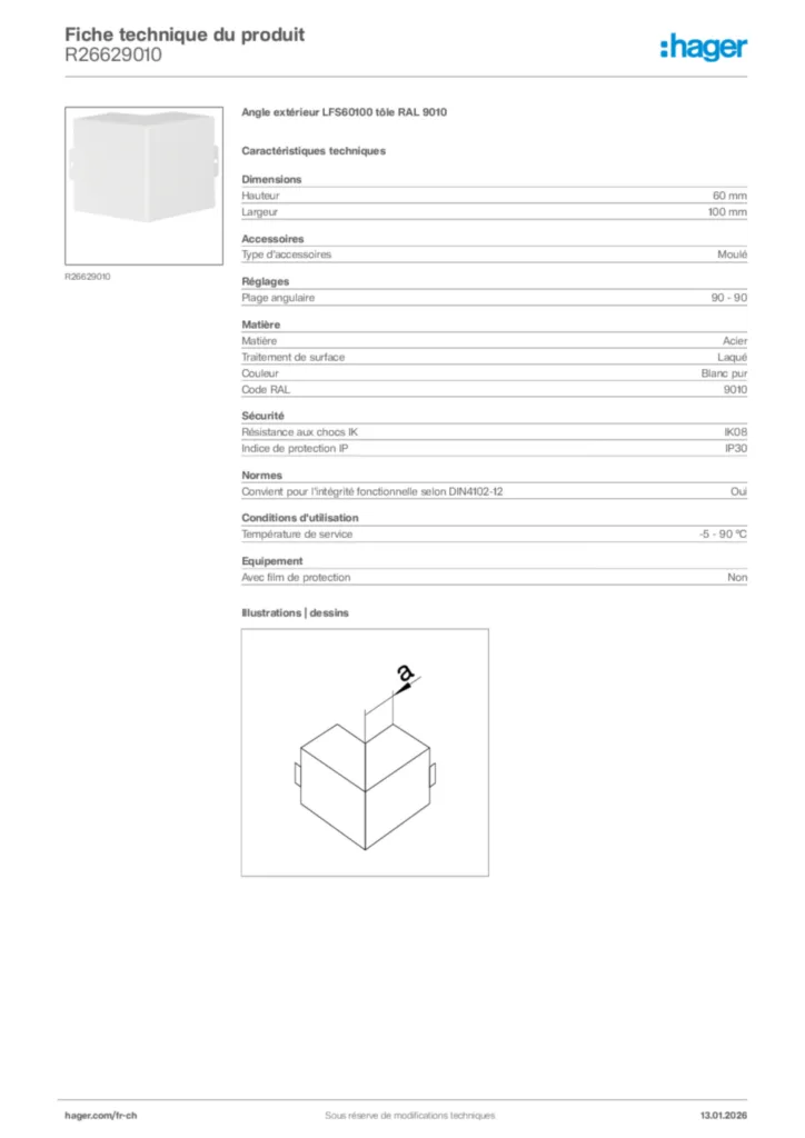 Image Hager Fiche technique du produit R26629010 | Hager Suisse