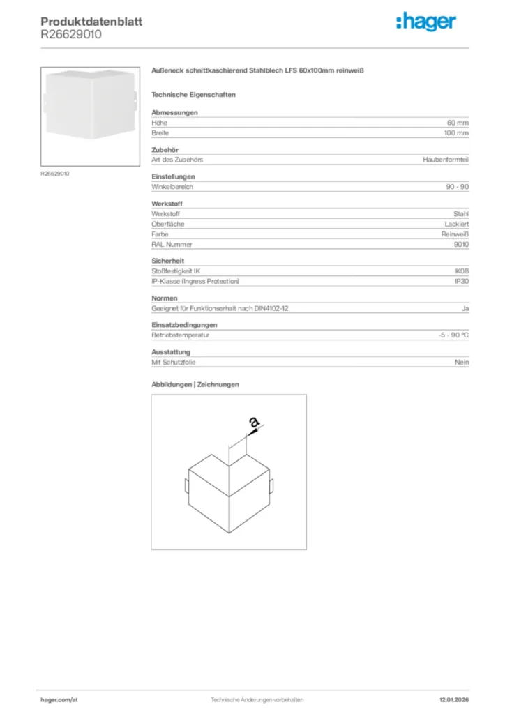 Bild Hager Produktdatenblatt R26629010 | Hager Deutschland
