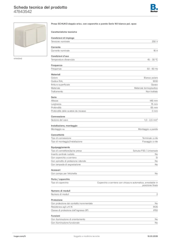 Immagine Berker Scheda tecnica del prodotto 47843542 | Hager Italia