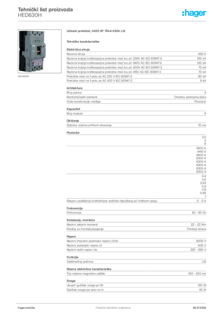 Slika Hager Product data sheet HED630H  | Hager