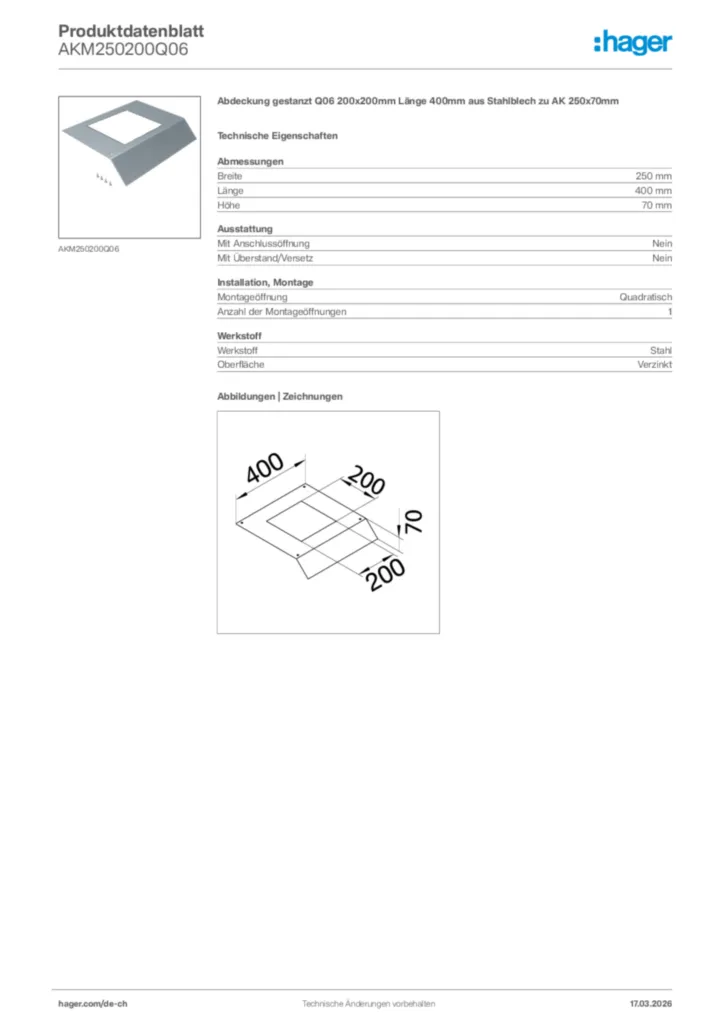 Bild Hager Produktdatenblatt AKM250200Q06 | Hager Schweiz