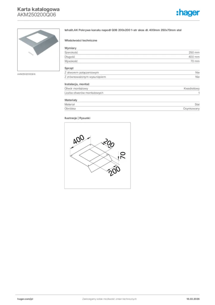 Zdjęcie Hager Karta katalogowa AKM250200Q06 | Hager Polska