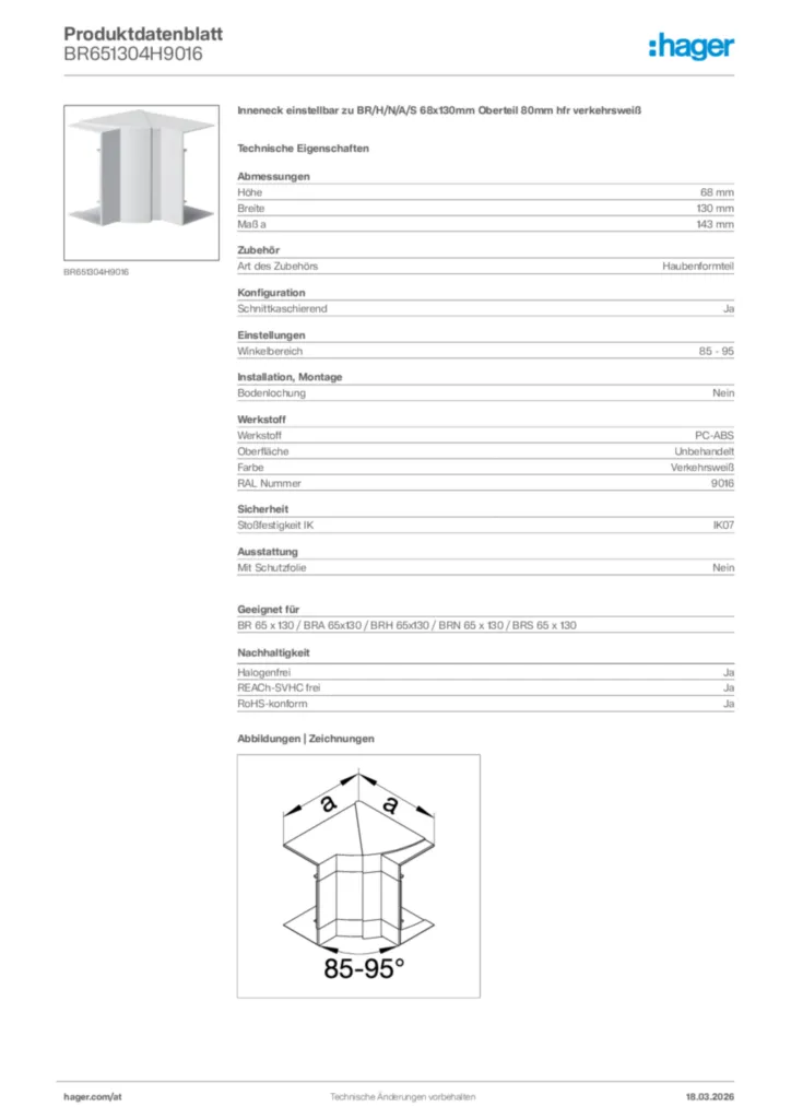 Bild Hager Produktdatenblatt BR651304H9016 | Hager Deutschland