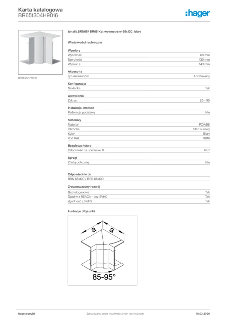 Zdjęcie Hager Karta katalogowa BR651304H9016 | Hager Polska