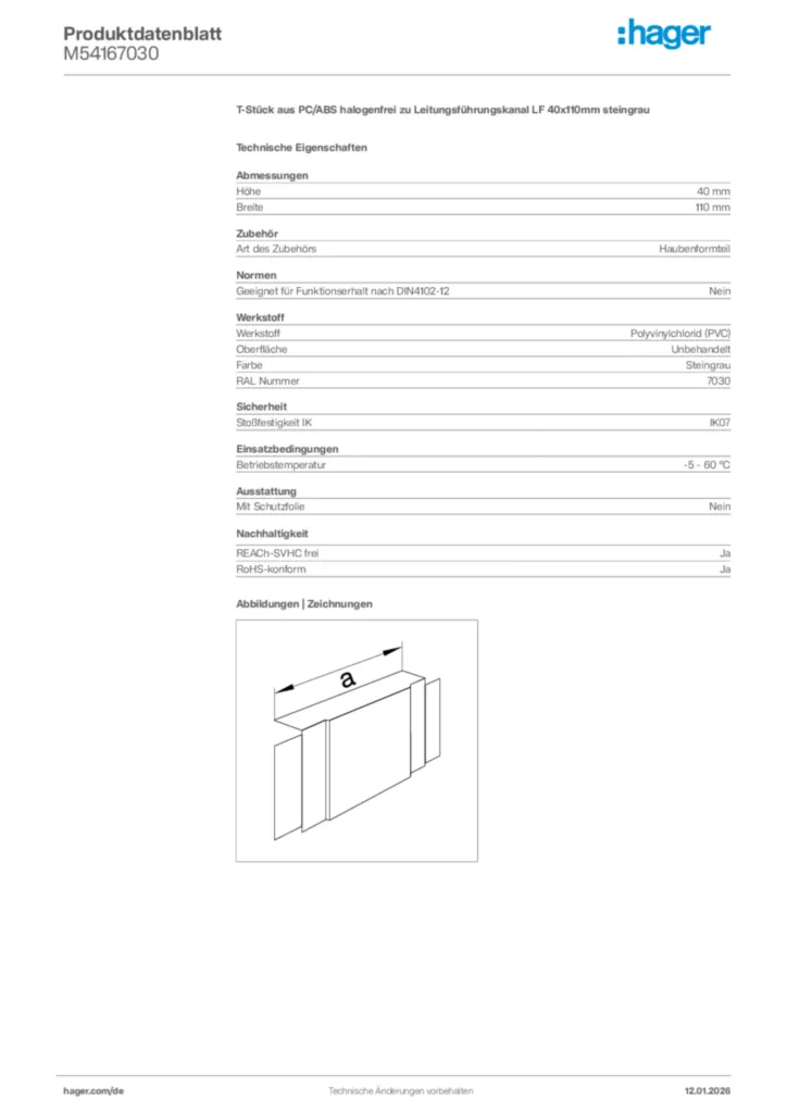 Bild Hager Produktdatenblatt M54167030 | Hager Deutschland