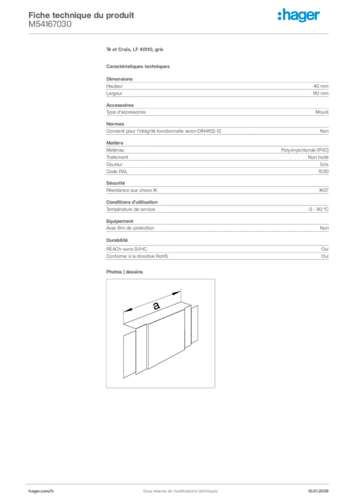 Image Hager Fiche technique du produit M54167030 | Hager France