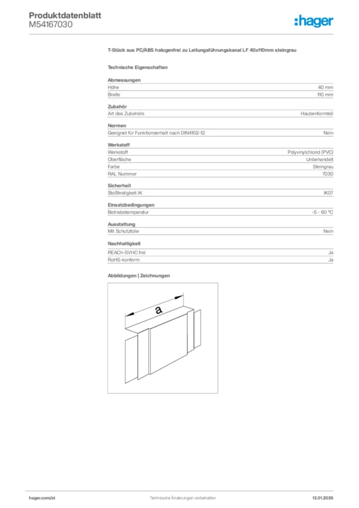 Bild Hager Produktdatenblatt M54167030 | Hager Deutschland