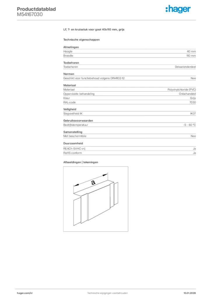 Afbeelding Hager Productdatablad M54167030 | Hager Nederland