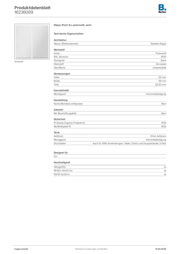 Bild Berker Produktdatenblatt 16236089 | Hager Deutschland