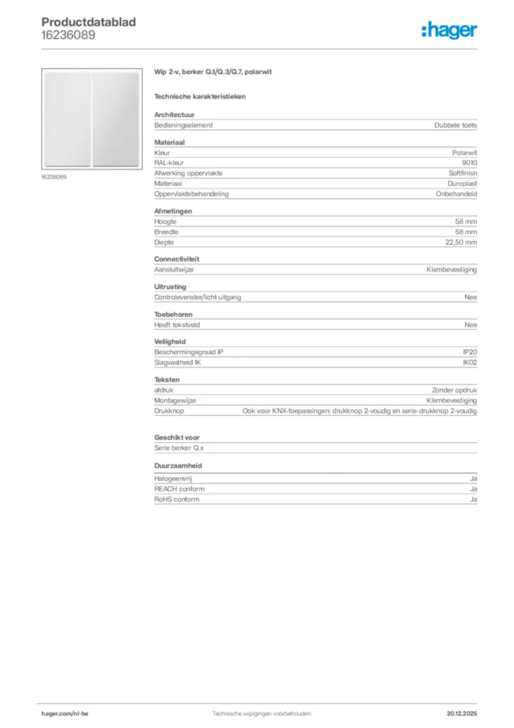 Afbeelding Hager Productdatablad 16236089 | Hager Belgium