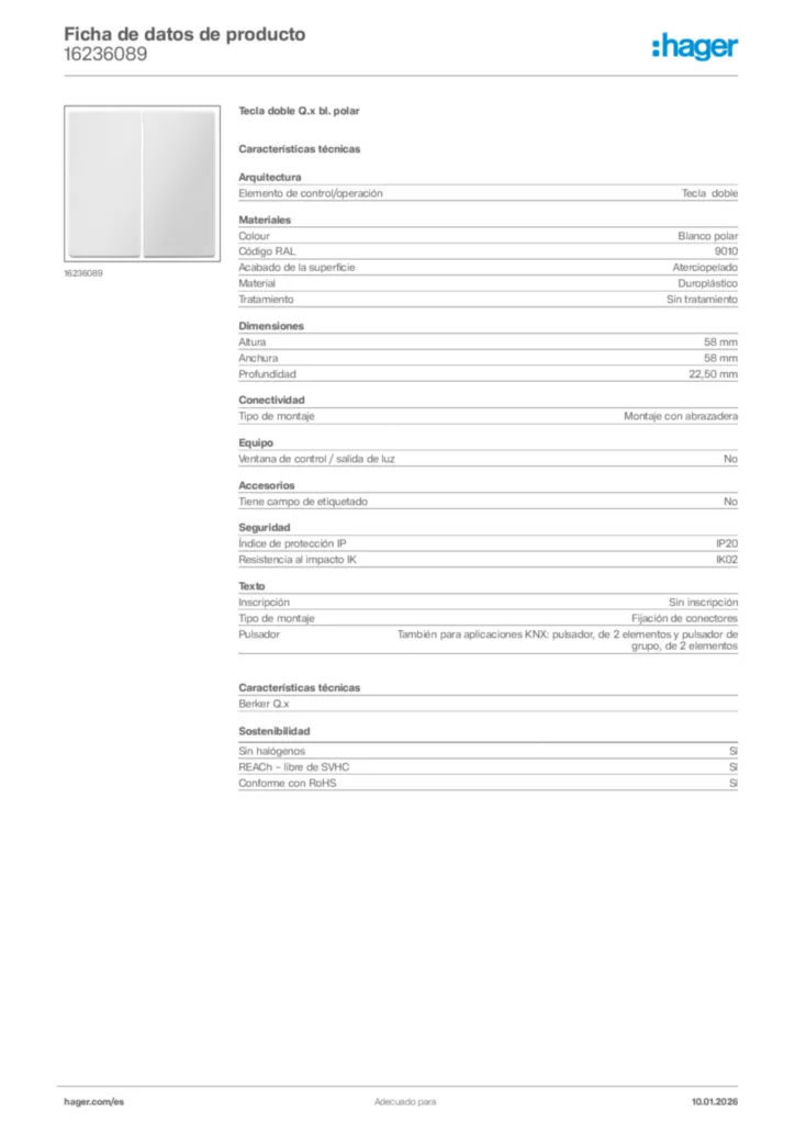 Imagen Hager Ficha de datos de producto 16236089 | Hager España