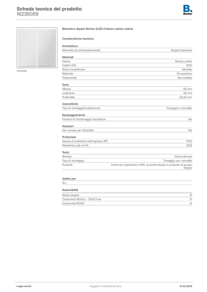 Immagine Berker Scheda tecnica del prodotto 16236089 | Hager Italia