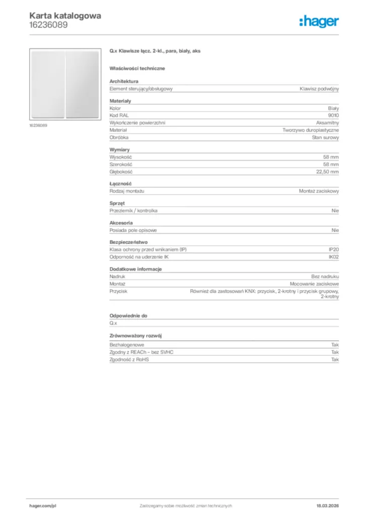 Zdjęcie Hager Karta katalogowa 16236089 | Hager Polska
