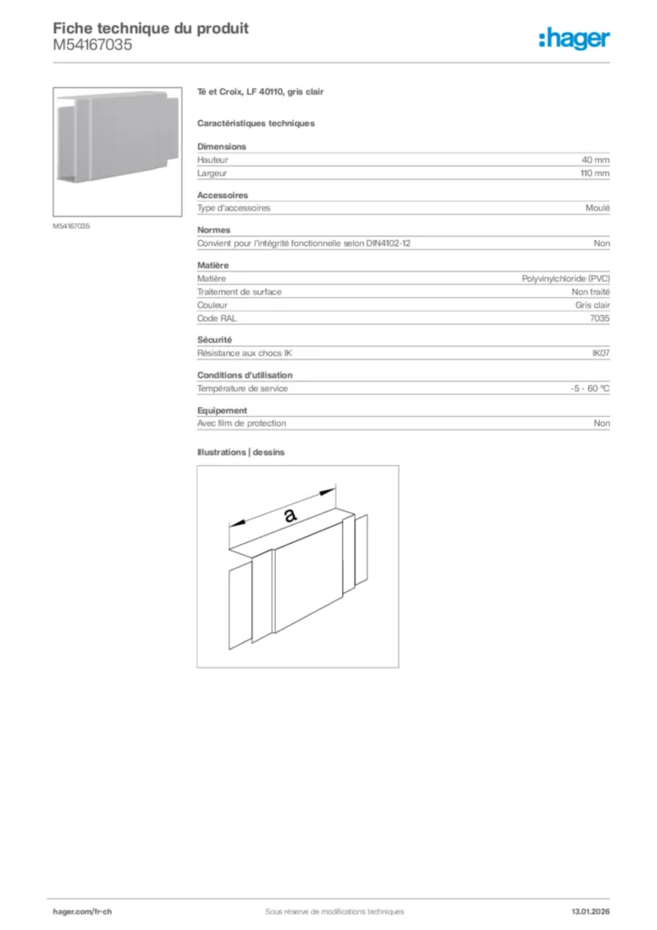 Image Hager Fiche technique du produit M54167035 | Hager Suisse