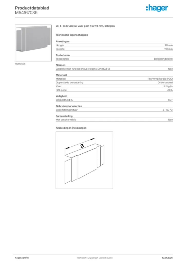 Afbeelding Hager Productdatablad M54167035 | Hager Nederland