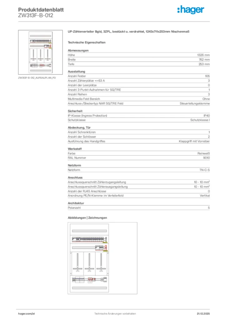 Bild Hager Produktdatenblatt ZW313F-B-012 | Hager Deutschland