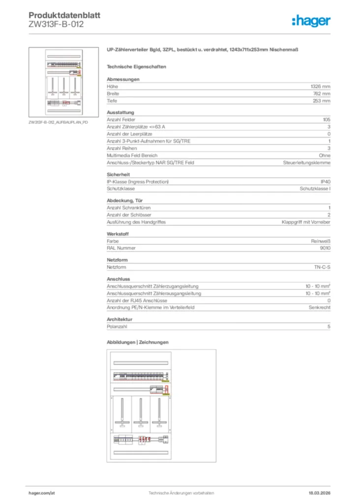 Bild Hager Produktdatenblatt ZW313F-B-012 | Hager Deutschland