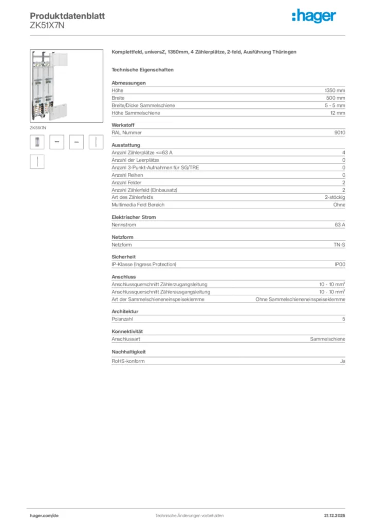 Bild Hager Produktdatenblatt ZK51X7N | Hager Deutschland