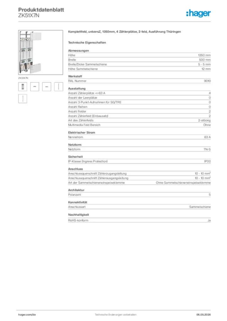 Bild Hager Produktdatenblatt ZK51X7N | Hager Deutschland