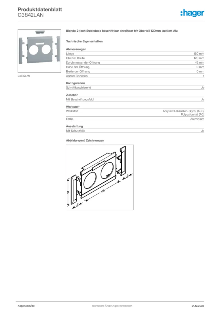 Bild Hager Produktdatenblatt G3842LAN | Hager Deutschland