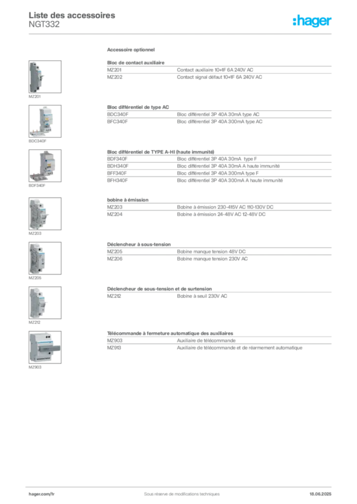 Image Hager Fiche technique du produit NGT332 | Hager France