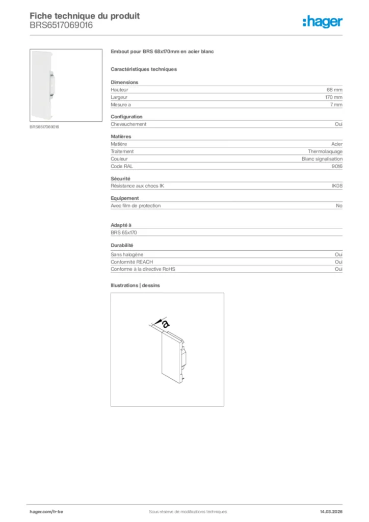 Image Hager Fiche technique du produit BRS6517069016 | Hager Belgique