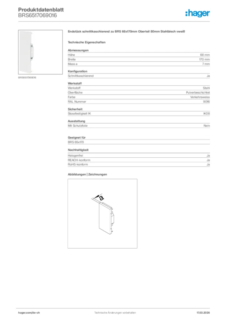 Bild Hager Produktdatenblatt BRS6517069016 | Hager Schweiz