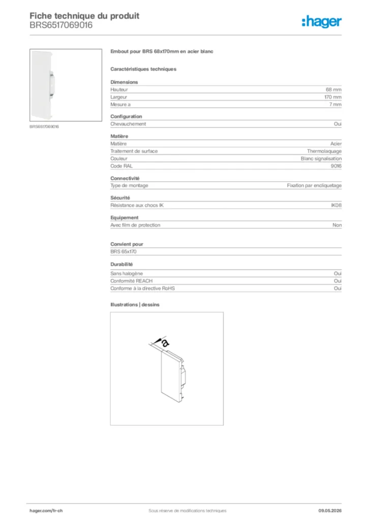Image Hager Fiche technique du produit BRS6517069016 | Hager Suisse