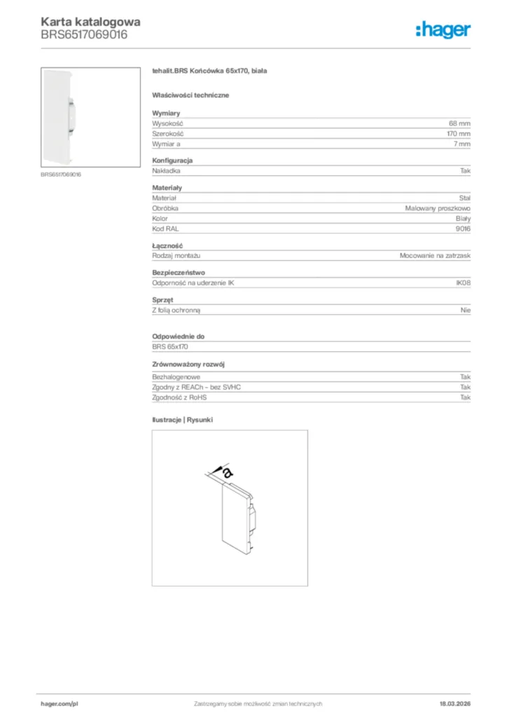 Zdjęcie Hager Karta katalogowa BRS6517069016 | Hager Polska